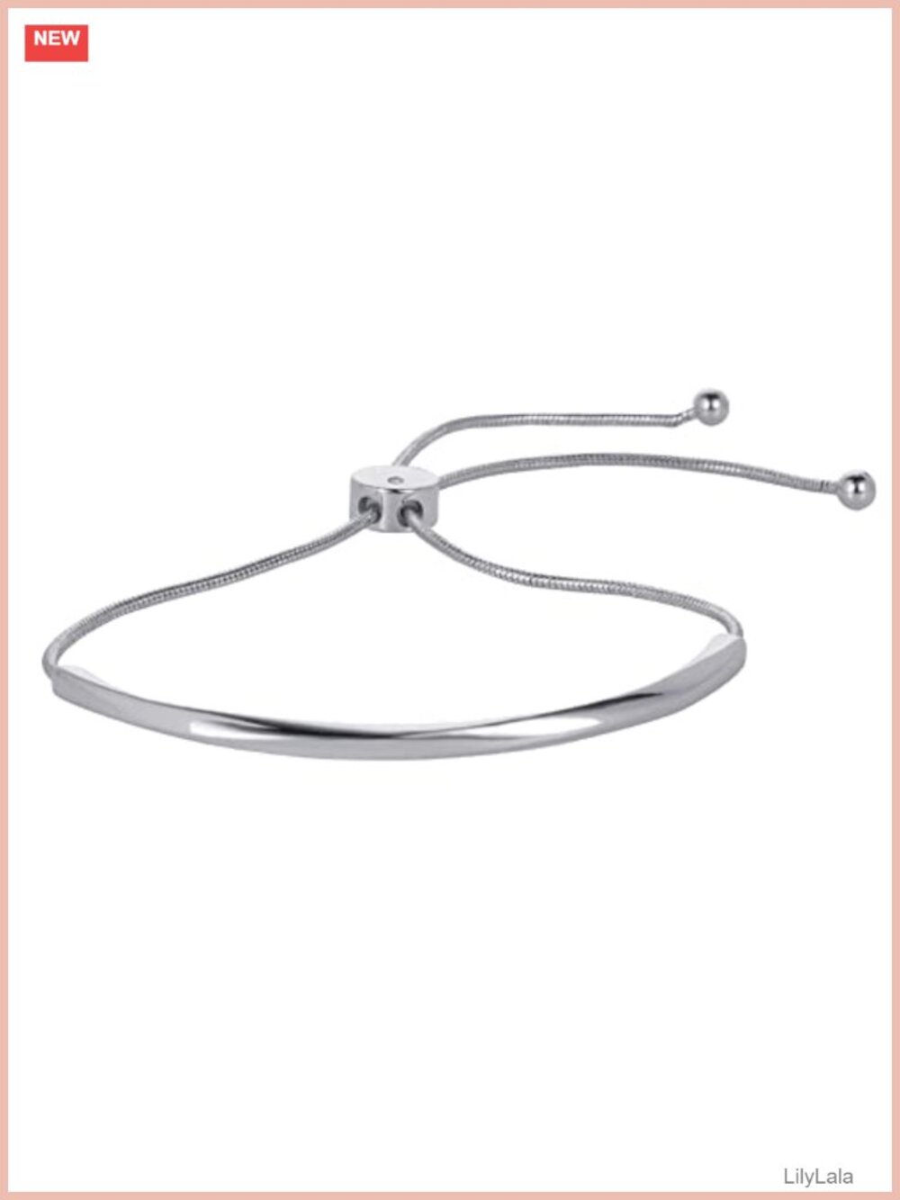 WOWORAMA Dainty Slider Bangle Bracelet White Gold Plated Adjustable Minimalist
